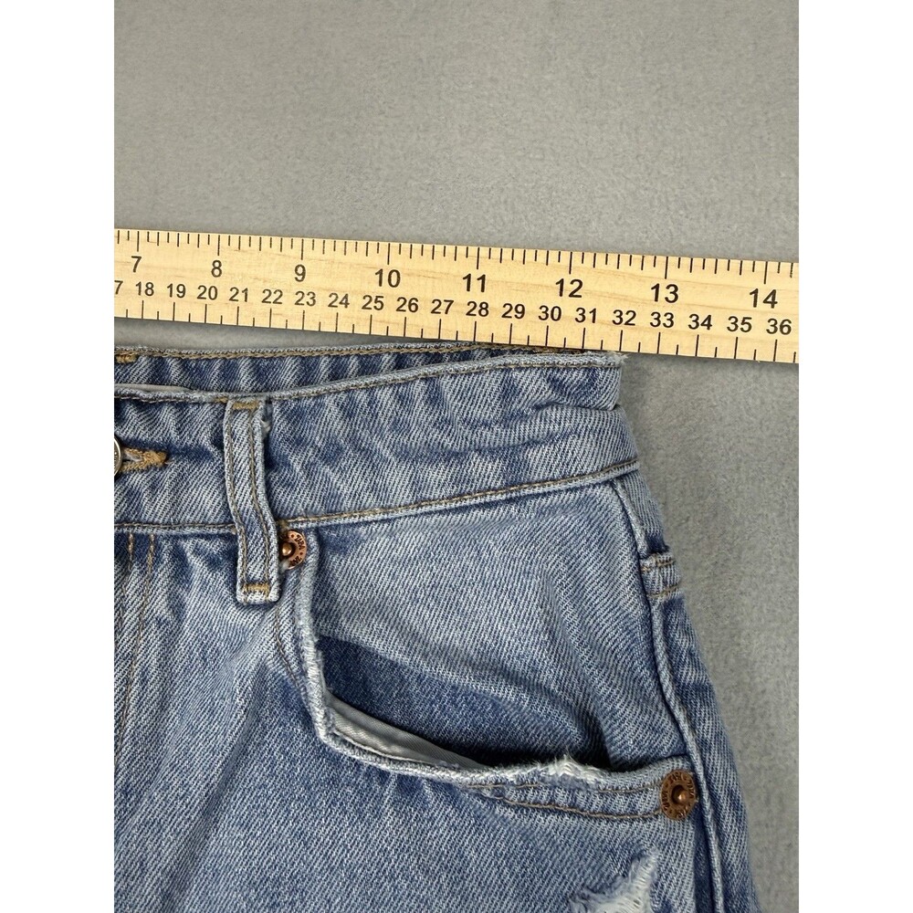 Zara Distressed Wide Leg Jeans Raw Hem Ripped Knee Blue Sz USA 4 EUR 36 - Picture 4 of 14